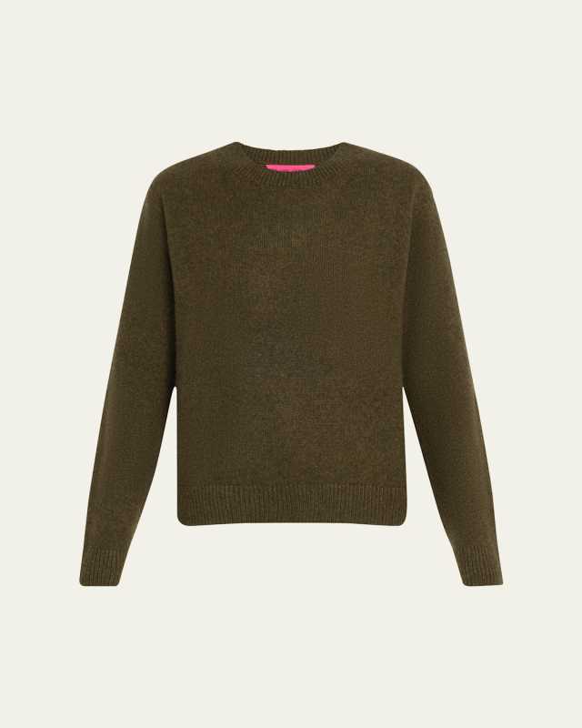 Long-Sleeve Cashmere Drop-Shoulder Crewneck Top